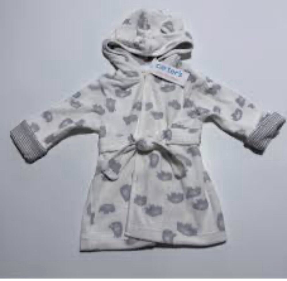 Carter's Just One You Baby Bear Bath Robe White 0-9 Months Boy/ Girl Gray/white